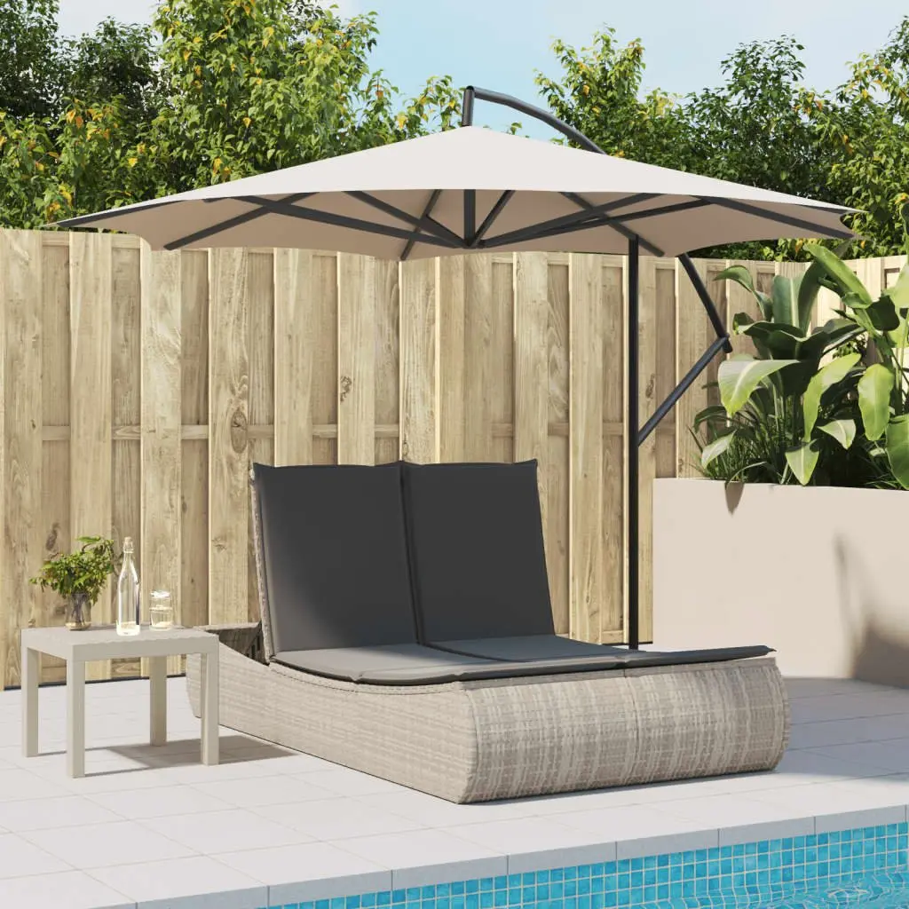 Double Sun Lounger Outdoor Use Grey Poly Rattan Adjustable Backrest