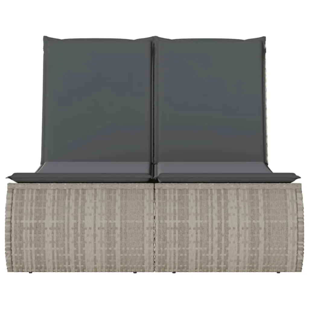 Double Sun Lounger Outdoor Use Grey Poly Rattan Adjustable Backrest