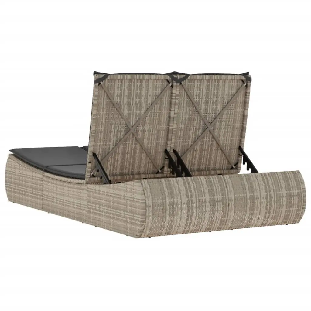 Double Sun Lounger Outdoor Use Grey Poly Rattan Adjustable Backrest