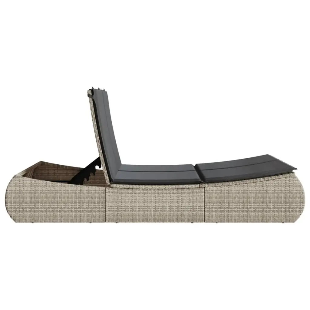 Double Sun Lounger Outdoor Use Grey Poly Rattan Adjustable Backrest