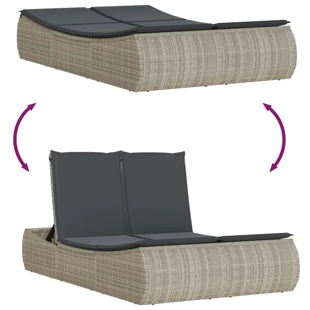 Double Sun Lounger Outdoor Use Grey Poly Rattan Adjustable Backrest