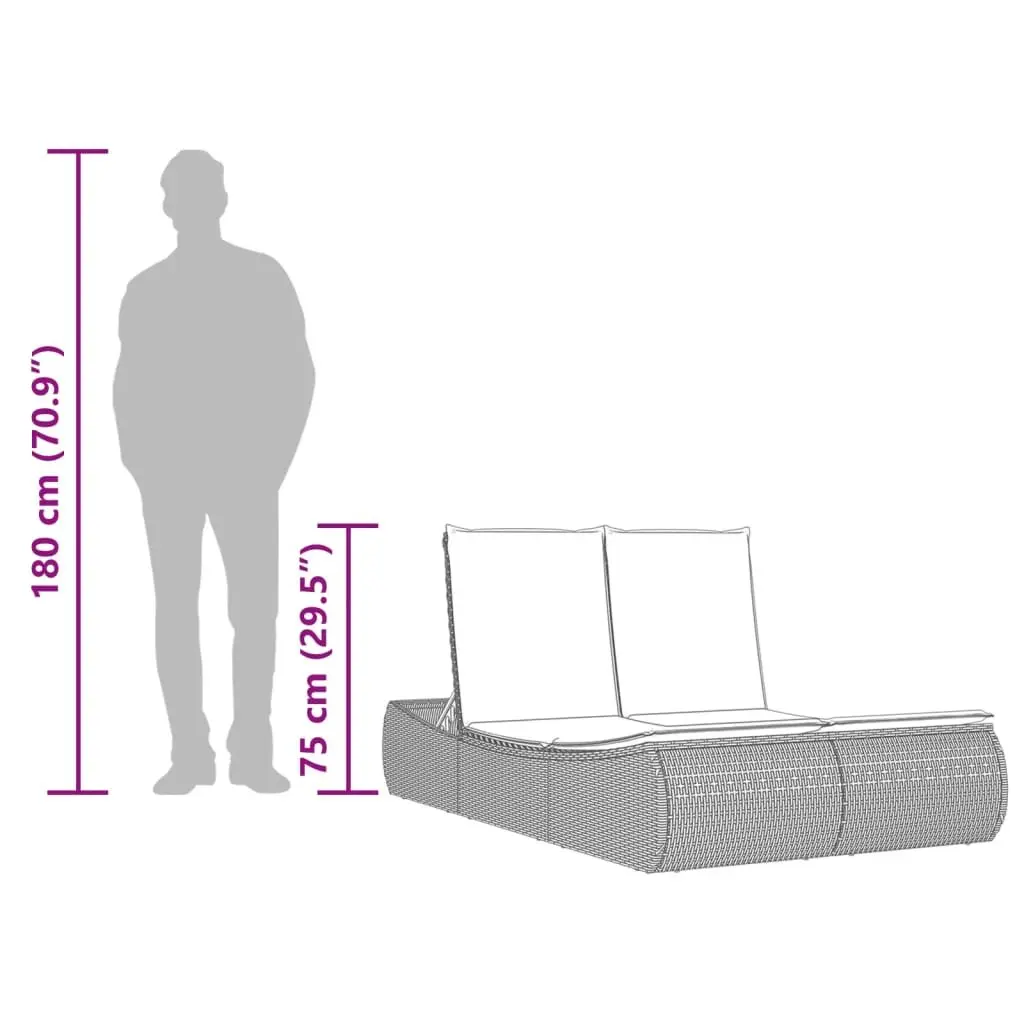 Double Sun Lounger Outdoor Use Grey Poly Rattan Adjustable Backrest