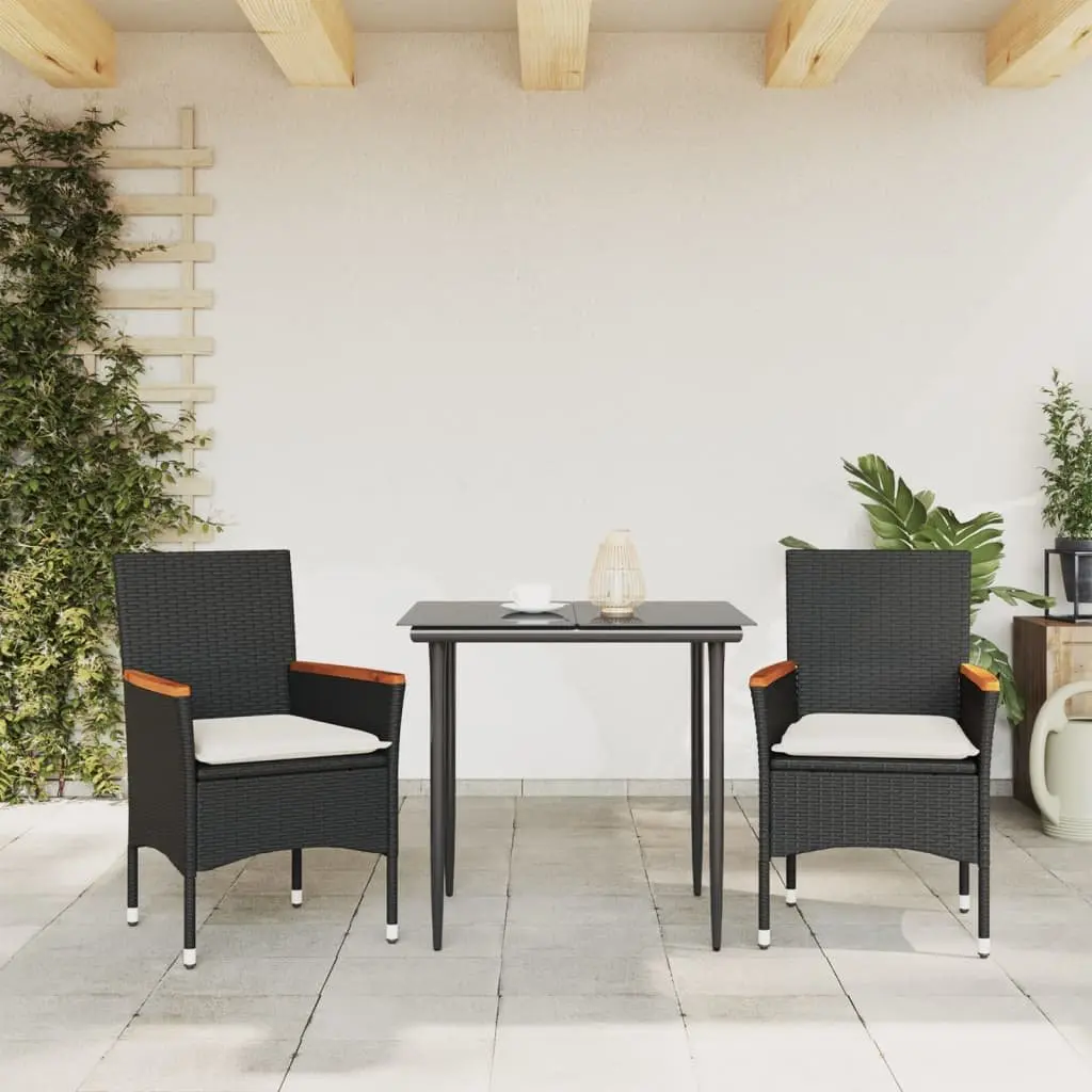 Outdoor Garden Chairs Set of 2 for Patio Black PE Rattan Cushions