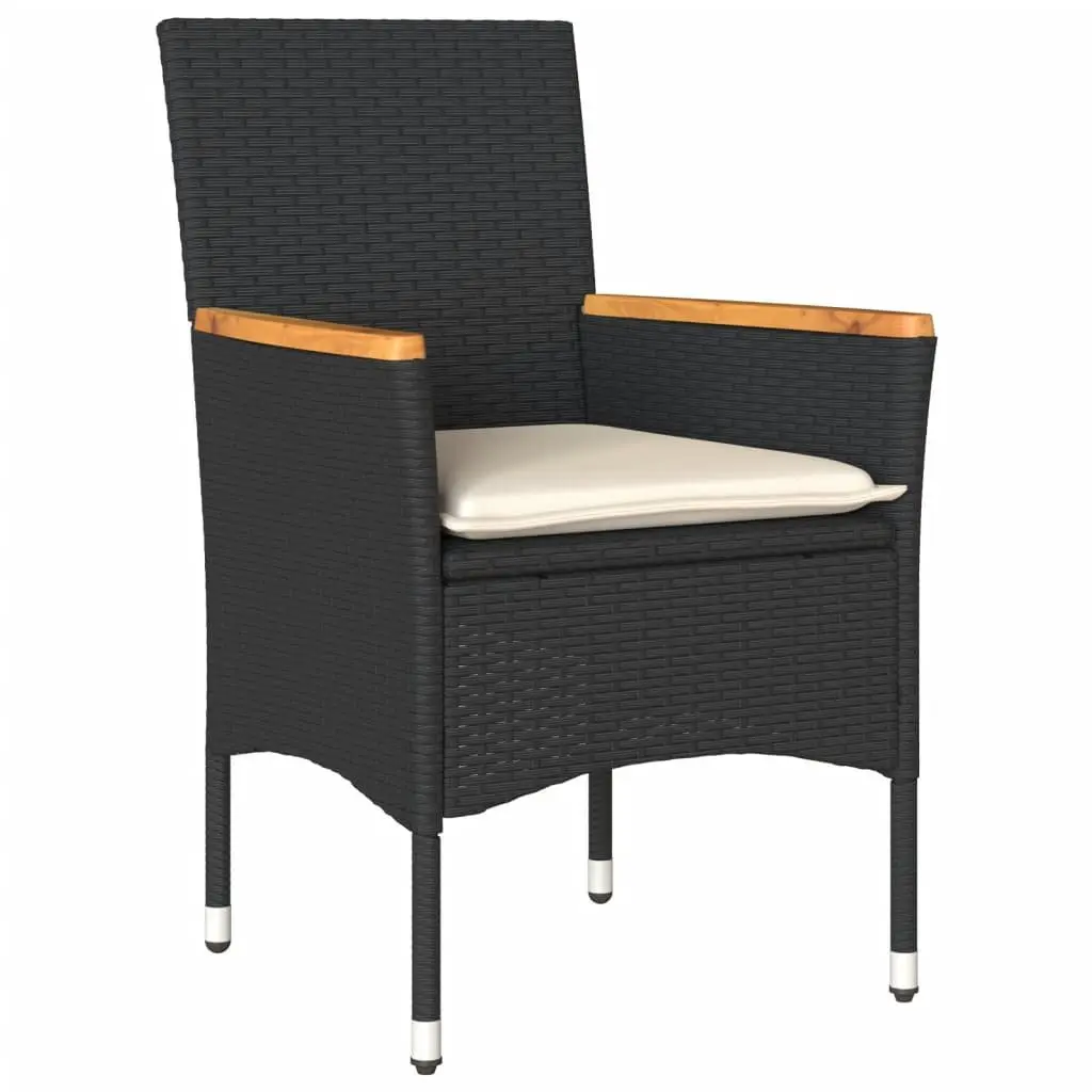 Outdoor Garden Chairs Set of 2 for Patio Black PE Rattan Cushions
