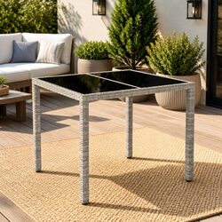Garden Table Specifications: 90x90x75 cm Grey Glass Top