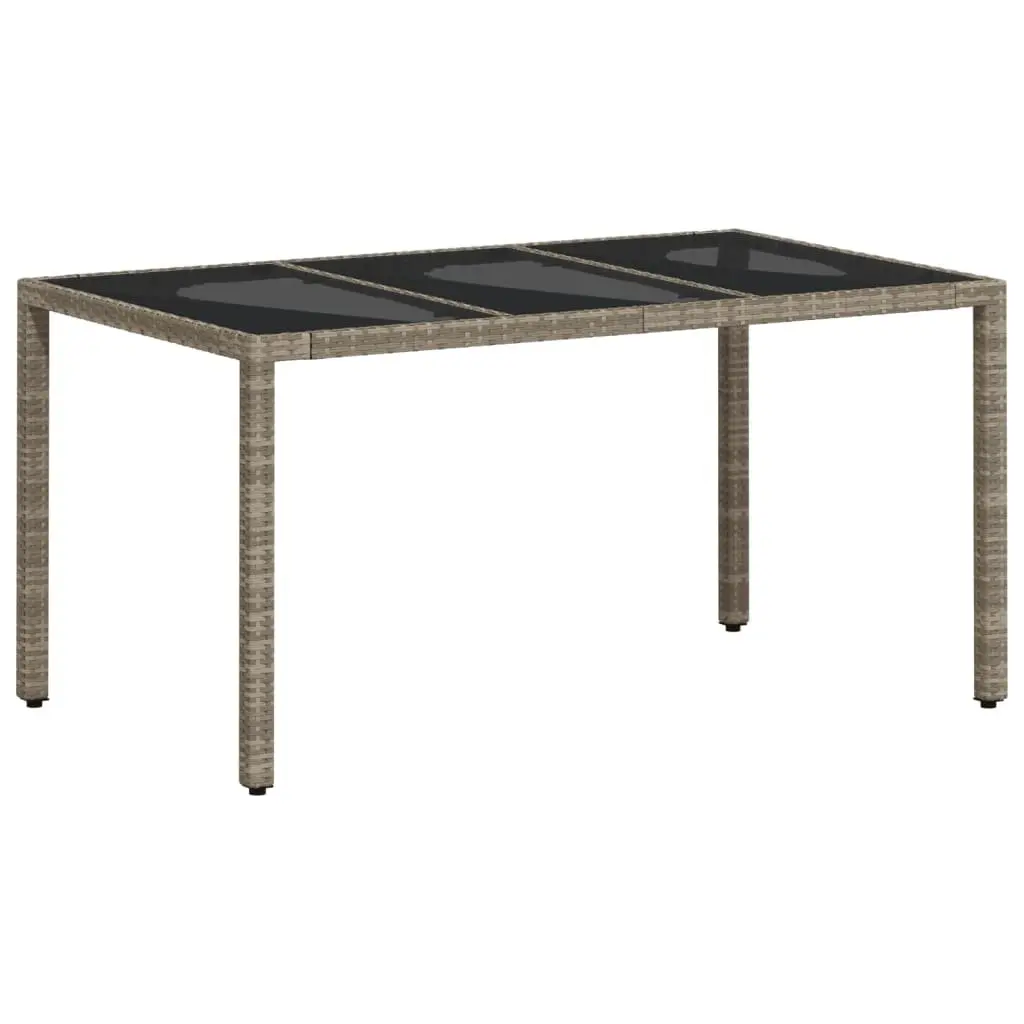 Garden Table for Outdoor Patio 150 x 90 x 75 cm Grey Tempered Glass Top Poly Rattan Frame