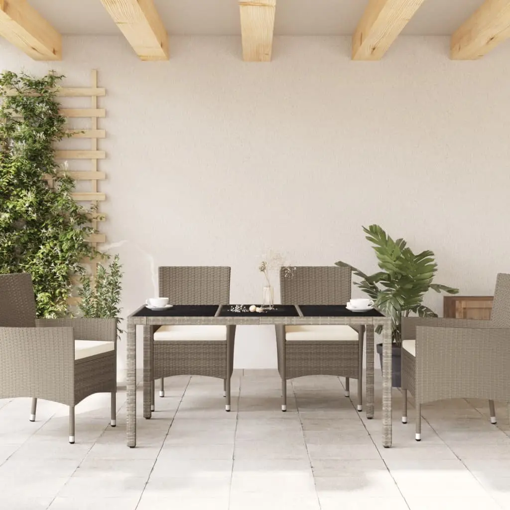 Garden Table for Outdoor Patio 150 x 90 x 75 cm Grey Tempered Glass Top Poly Rattan Frame