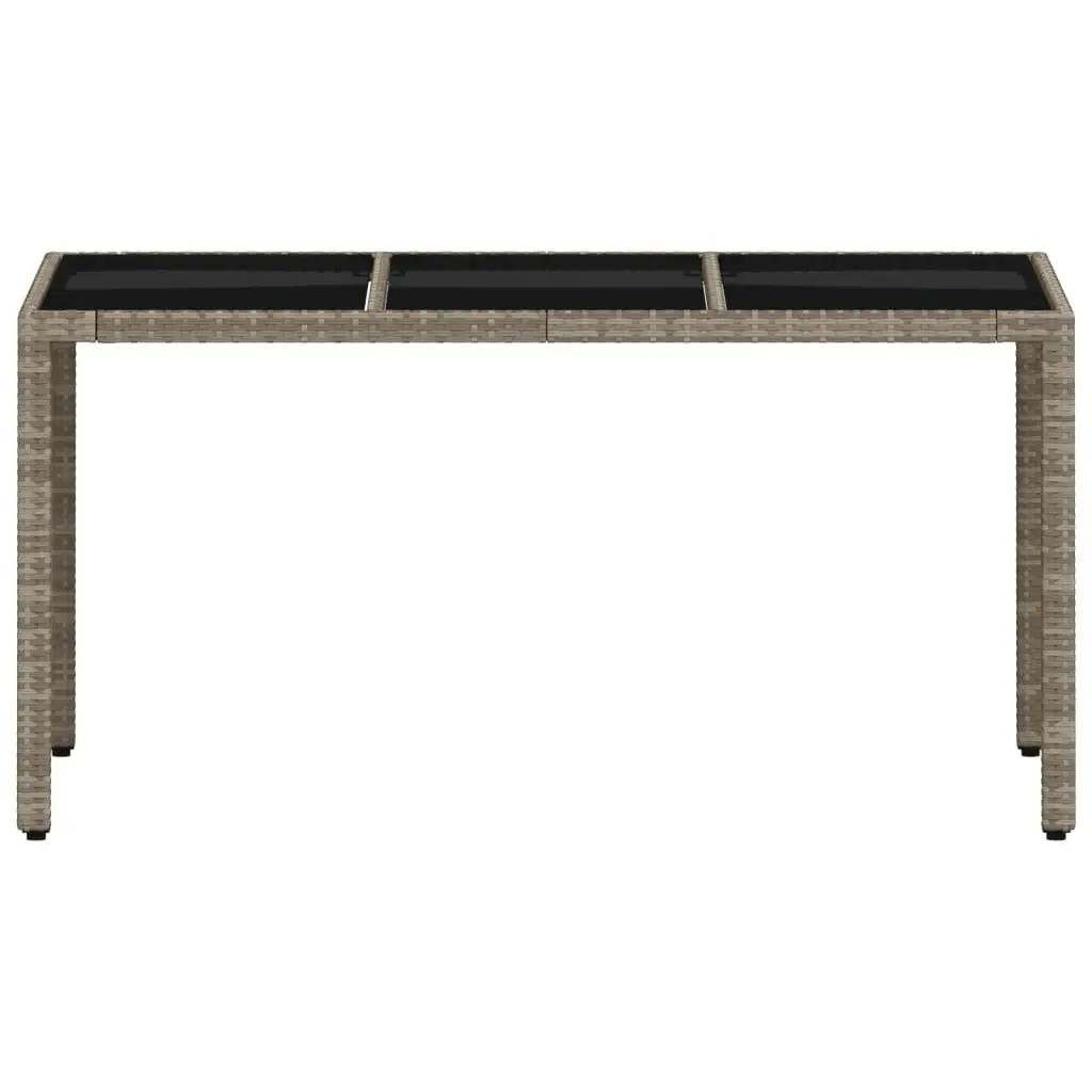 Garden Table for Outdoor Patio 150 x 90 x 75 cm Grey Tempered Glass Top Poly Rattan Frame