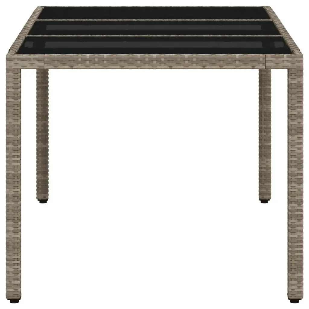 Garden Table for Outdoor Patio 150 x 90 x 75 cm Grey Tempered Glass Top Poly Rattan Frame