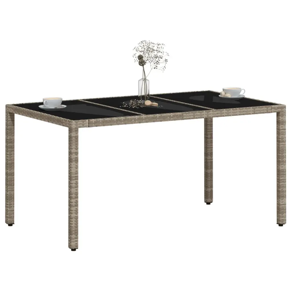 Garden Table for Outdoor Patio 150 x 90 x 75 cm Grey Tempered Glass Top Poly Rattan Frame