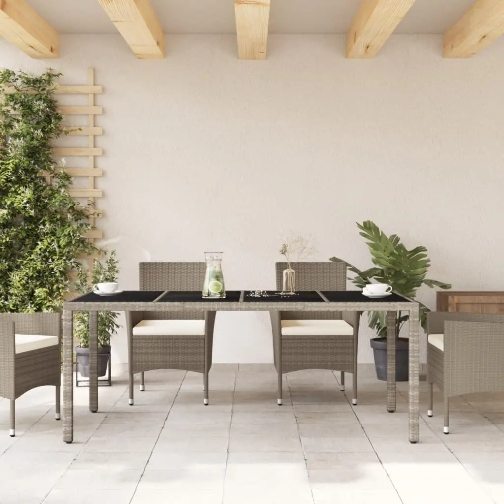 Garden Dining Table Outdoor Use Grey Poly Rattan Glass Top 190x90x75cm