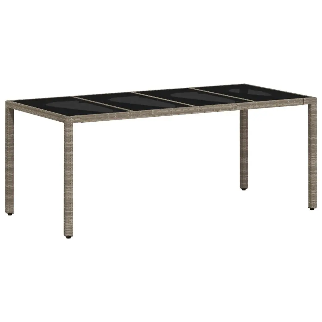 Garden Dining Table Outdoor Use Grey Poly Rattan Glass Top 190x90x75cm