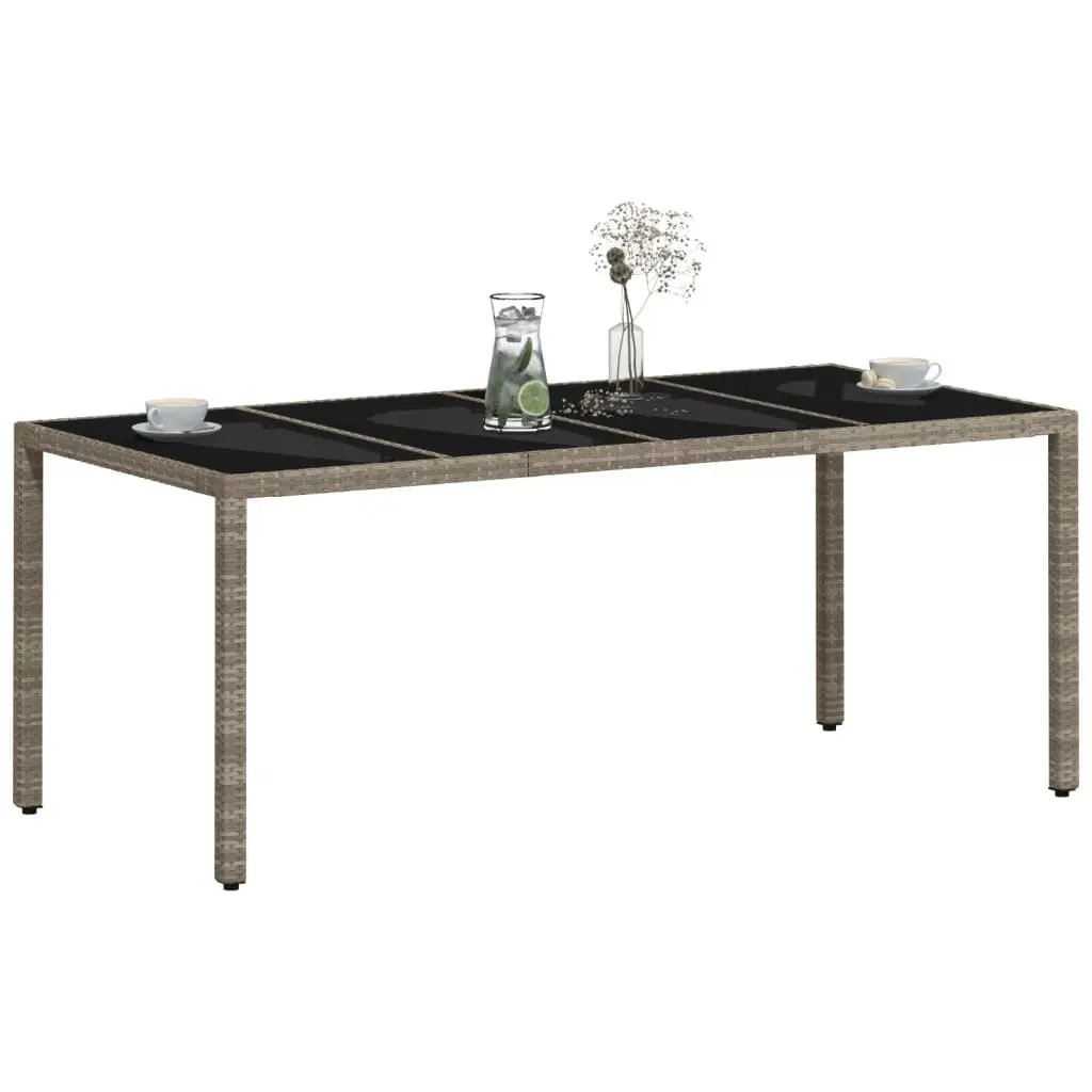 Garden Dining Table Outdoor Use Grey Poly Rattan Glass Top 190x90x75cm