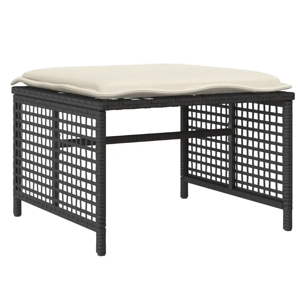 4 Piece Outdoor Garden Sofa Set for Patio Black Poly Rattan Sectional with Glass Table