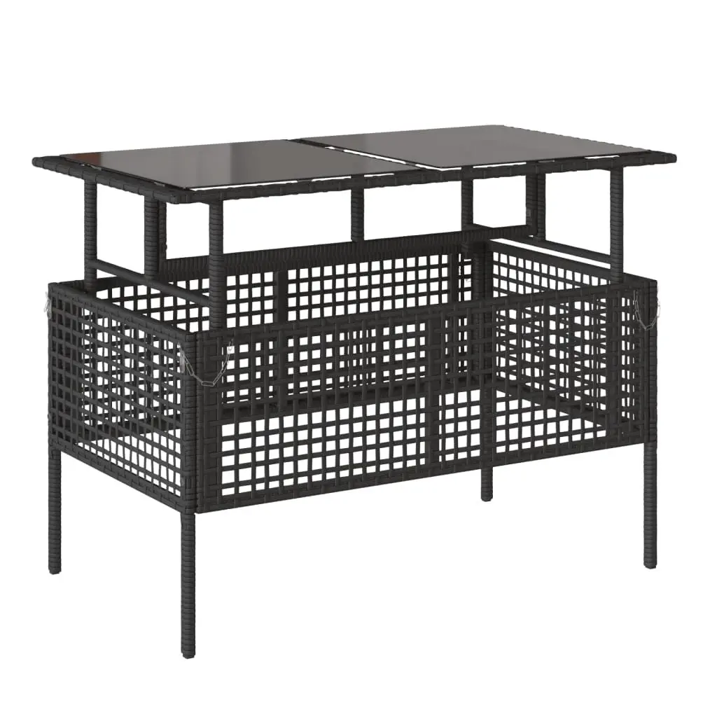 4 Piece Outdoor Garden Sofa Set for Patio Black Poly Rattan Sectional with Glass Table