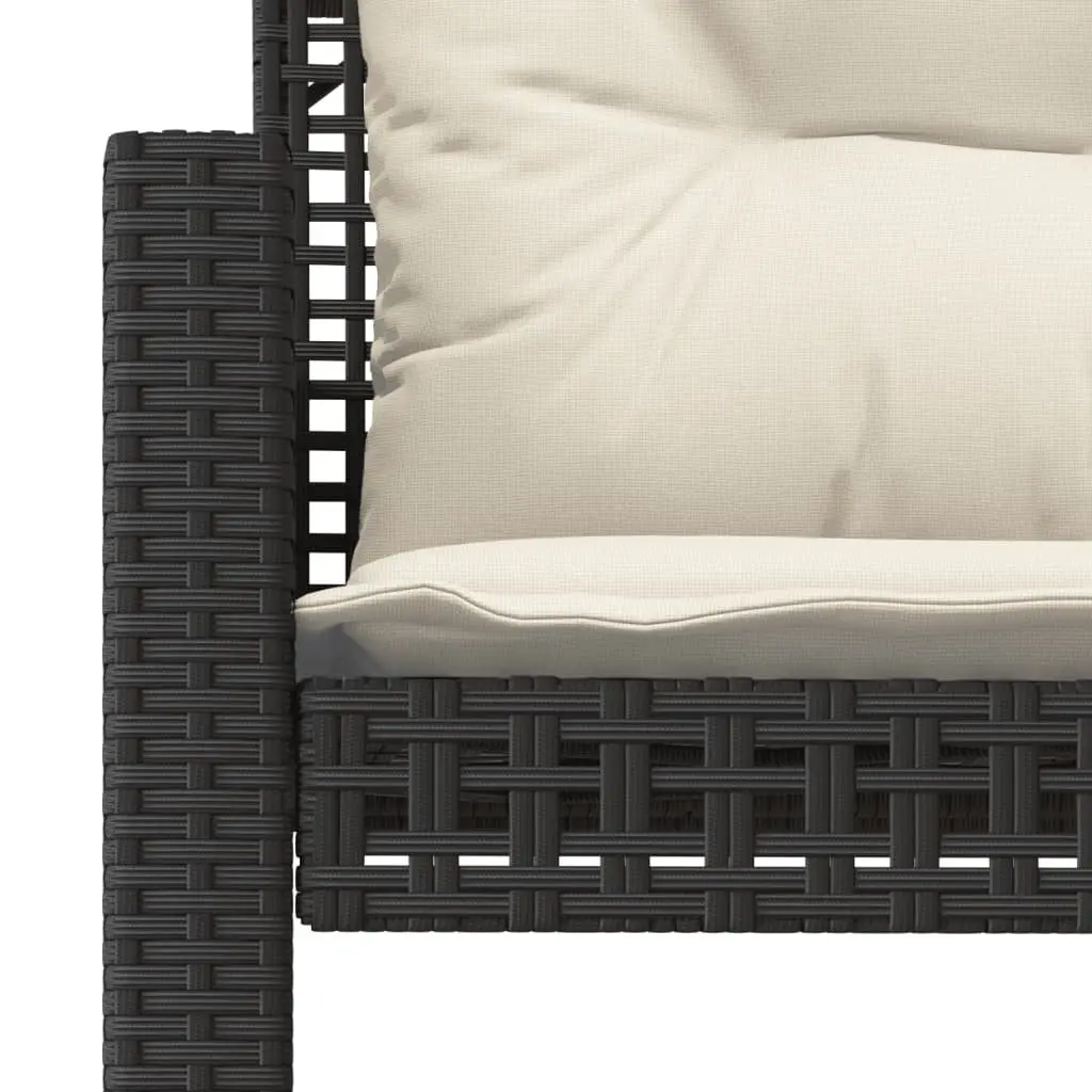 4 Piece Outdoor Garden Sofa Set for Patio Black Poly Rattan Sectional with Glass Table