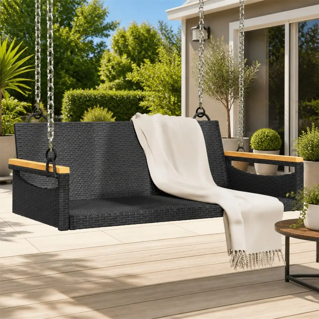 Outdoor Swing Bench Black Garden 109 x 62 x 40 cm
