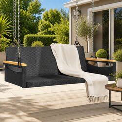 Specifications of Black Outdoor Swing Bench with Rattan Seat