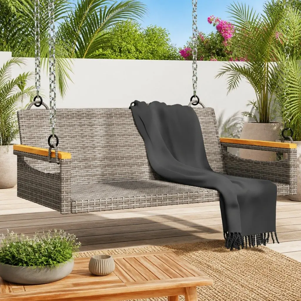 Outdoor Swing Bench Grey Poly Rattan Garden 109x62x40 cm