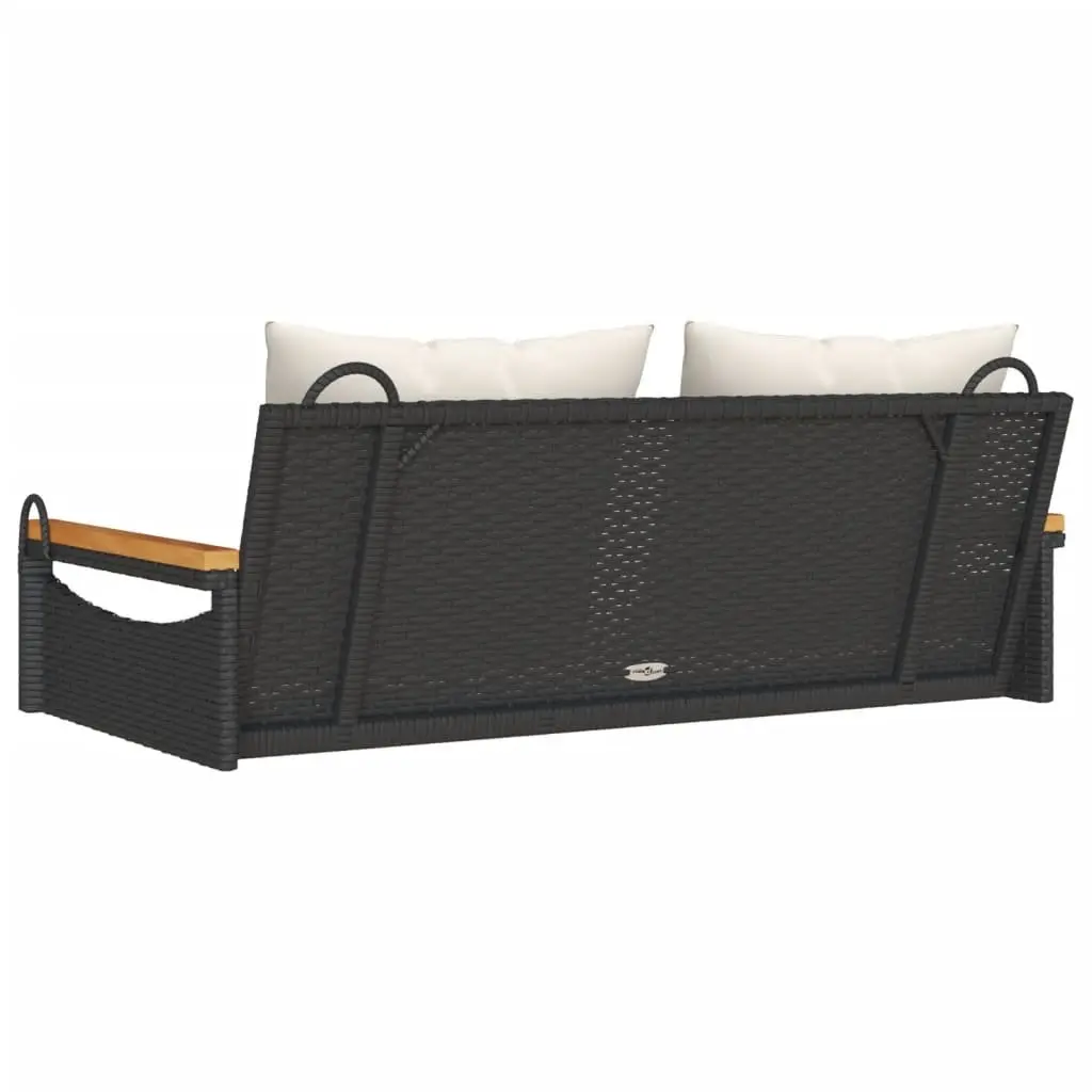 Outdoor Swing Bench with Cushions Black Poly Rattan Garden Hanging Seat