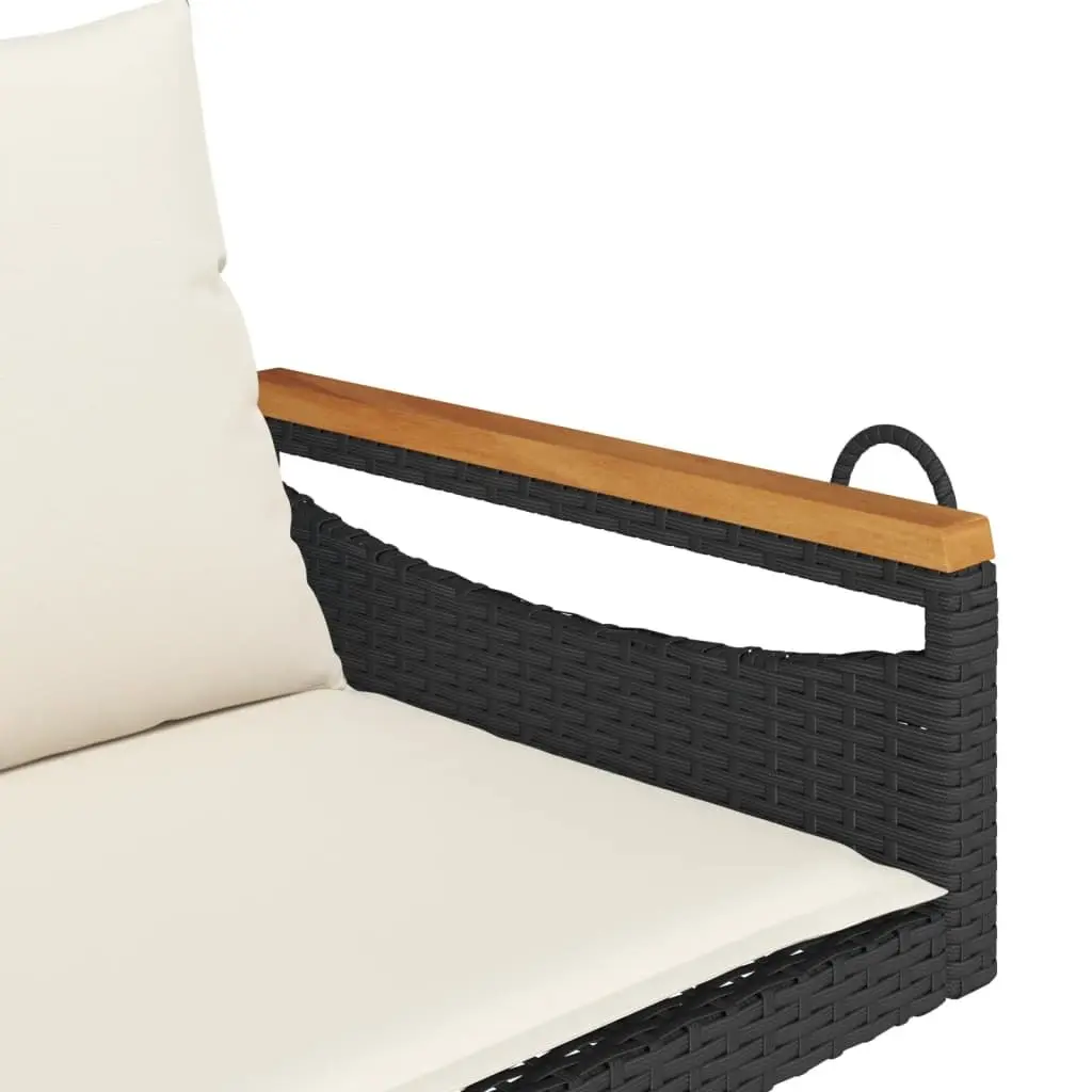 Outdoor Swing Bench with Cushions Black Poly Rattan Garden Hanging Seat