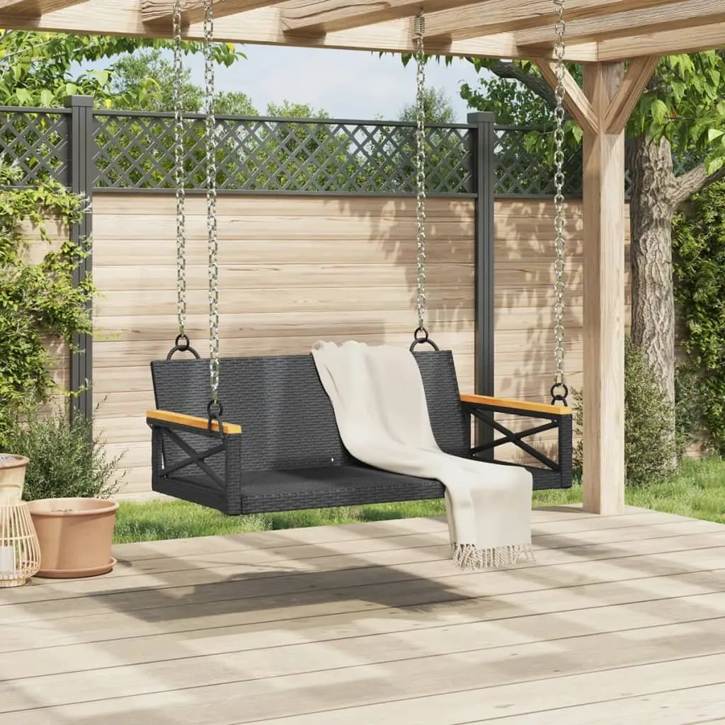 Outdoor Swing Bench Black Poly Rattan Garden Relaxation Hanging Seat Furniture