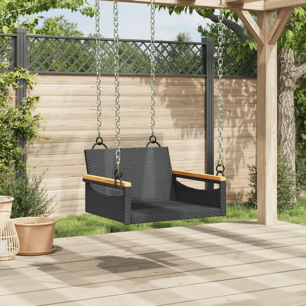 Outdoor Swing Bench Black Poly Rattan Garden Patio Furniture 63 x 62 x 40 cm