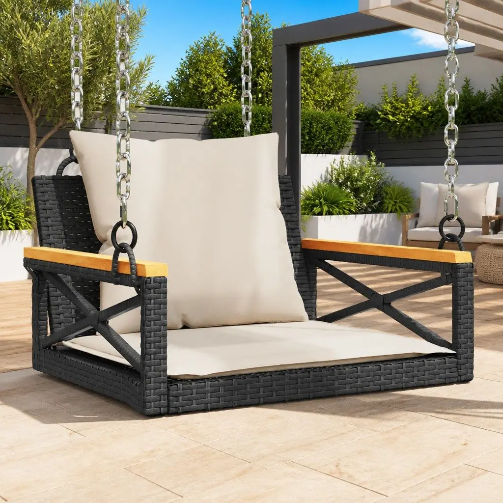 Black Swing Bench with Cushions