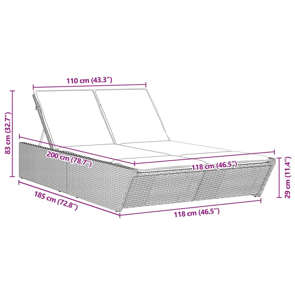 Double Sun Lounger Outdoor Garden Furniture Adjustable Reclining