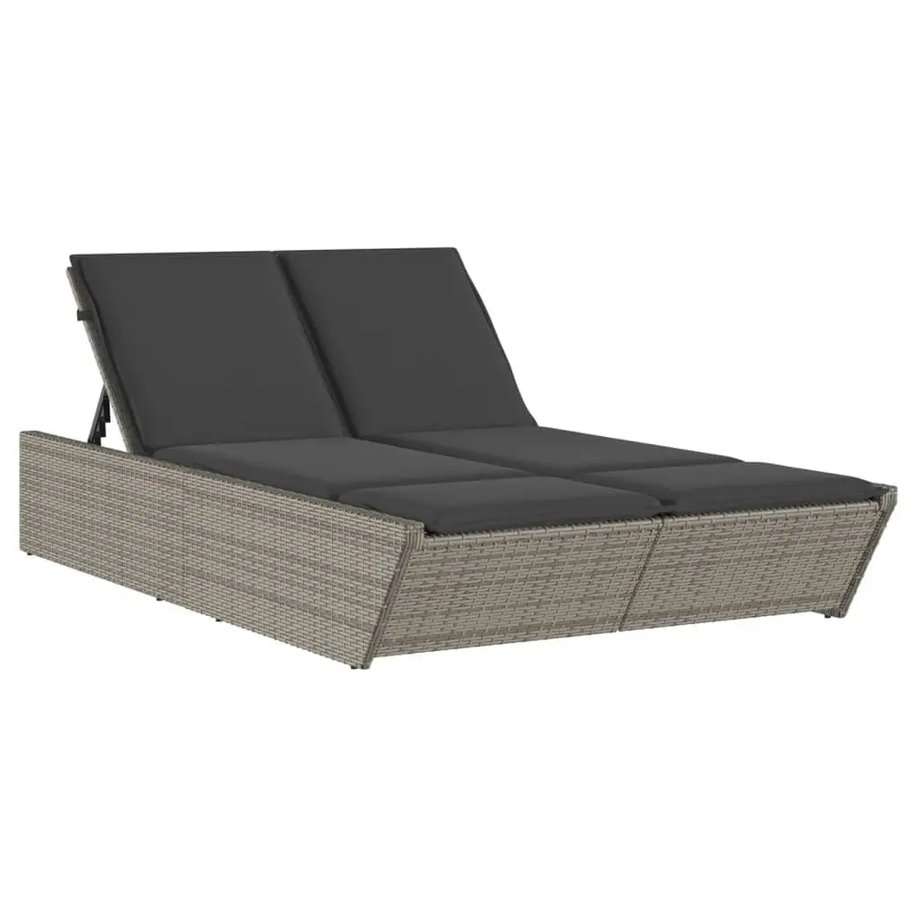Double Sun Lounger Outdoor Seating Grey Adjustable Backrest Padded Cushions
