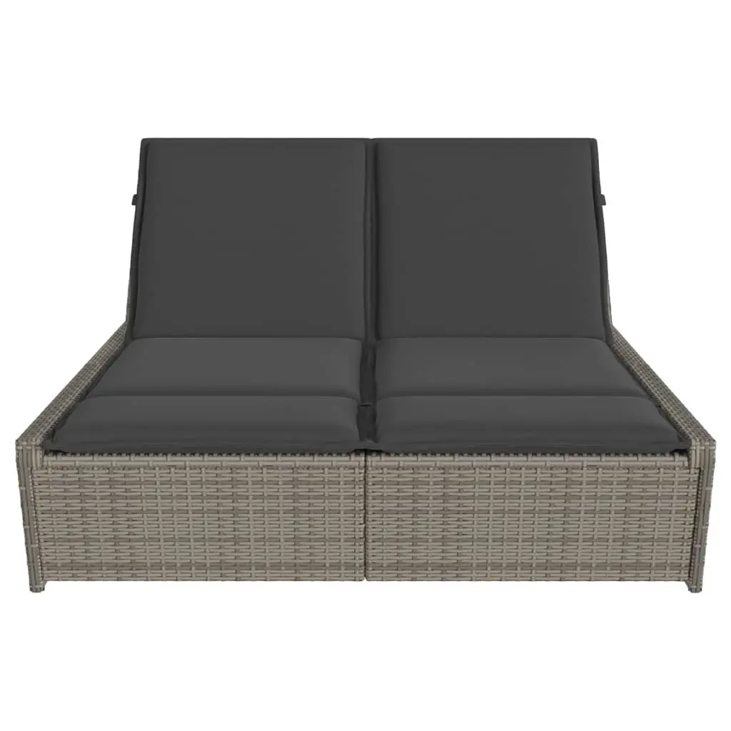 Double Sun Lounger Outdoor Seating Grey Adjustable Backrest Padded Cushions