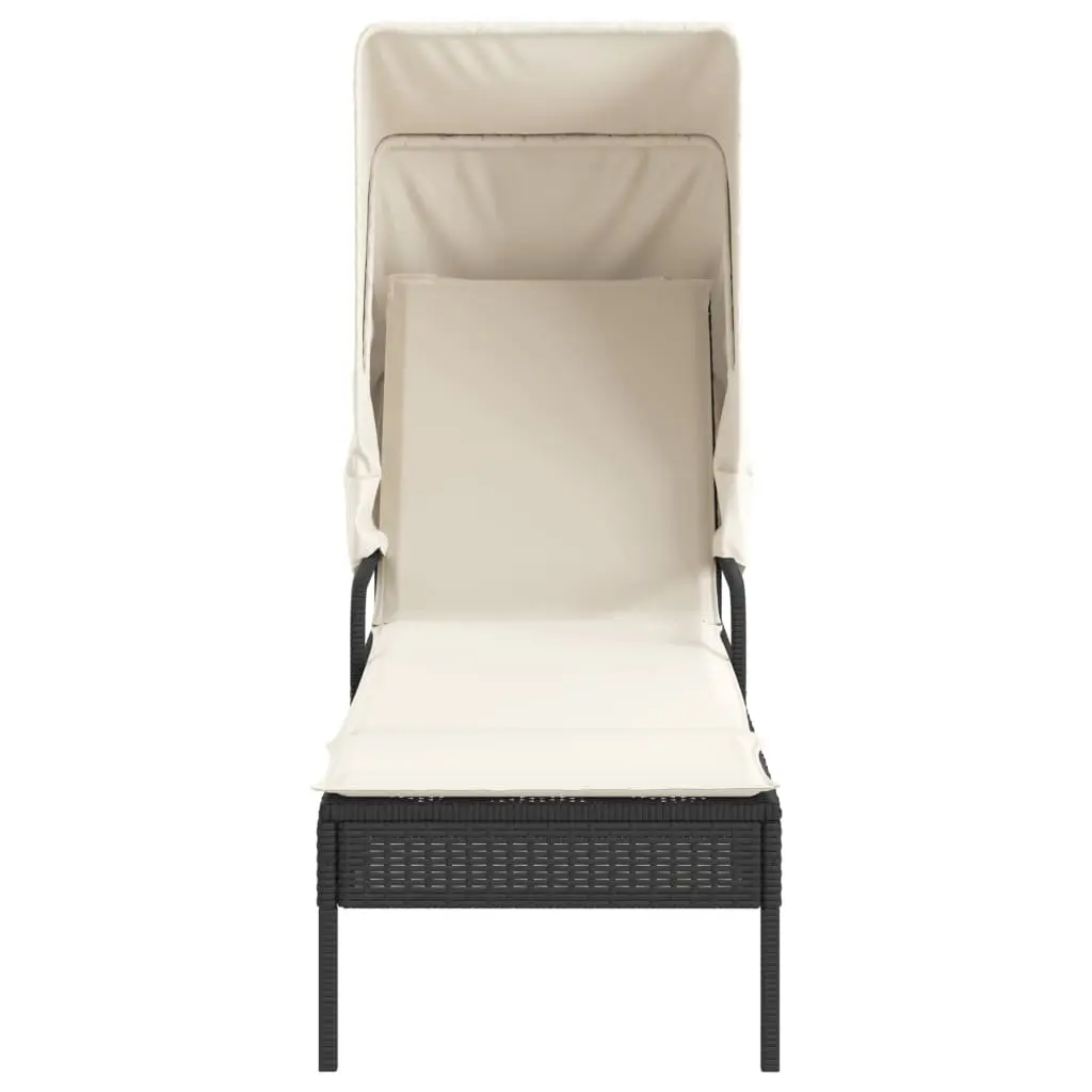 Sun Lounger with Retractable Canopy Adjustable Backrest Outdoor Reclining Chair