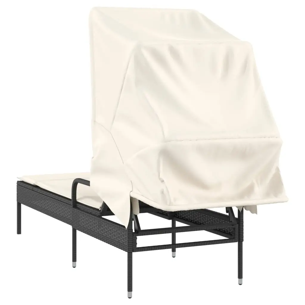 Sun Lounger with Retractable Canopy Adjustable Backrest Outdoor Reclining Chair