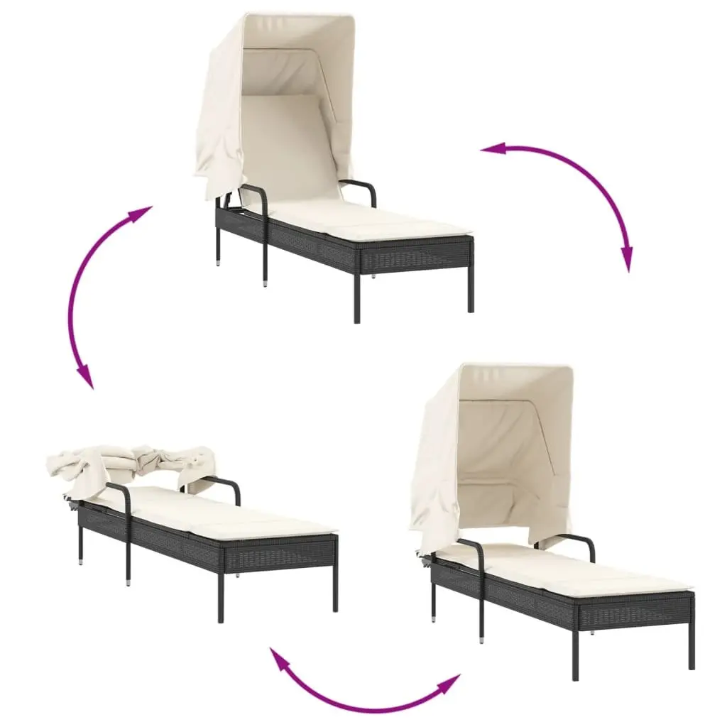 Sun Lounger with Retractable Canopy Adjustable Backrest Outdoor Reclining Chair