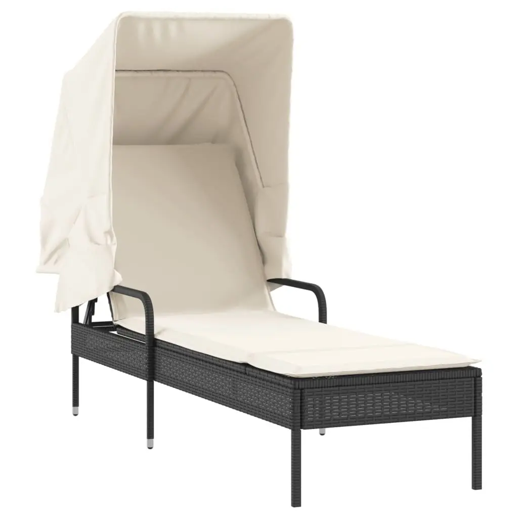 Sun Lounger with Canopy and Tea Table Adjustable Backrest Outdoor Seating Black