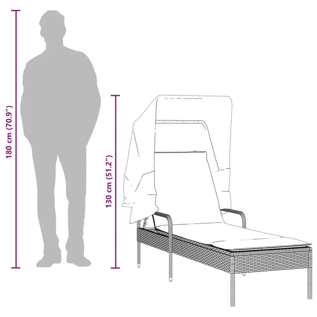 Grey Sun Lounger with Retractable Canopy and Tea Table