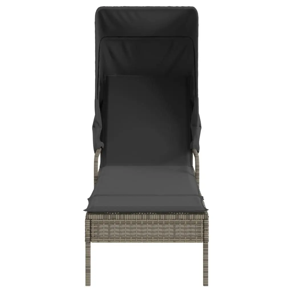 Grey Sun Lounger with Retractable Canopy and Tea Table