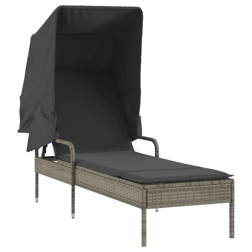 Grey Sun Lounger with Retractable Canopy and Tea Table
