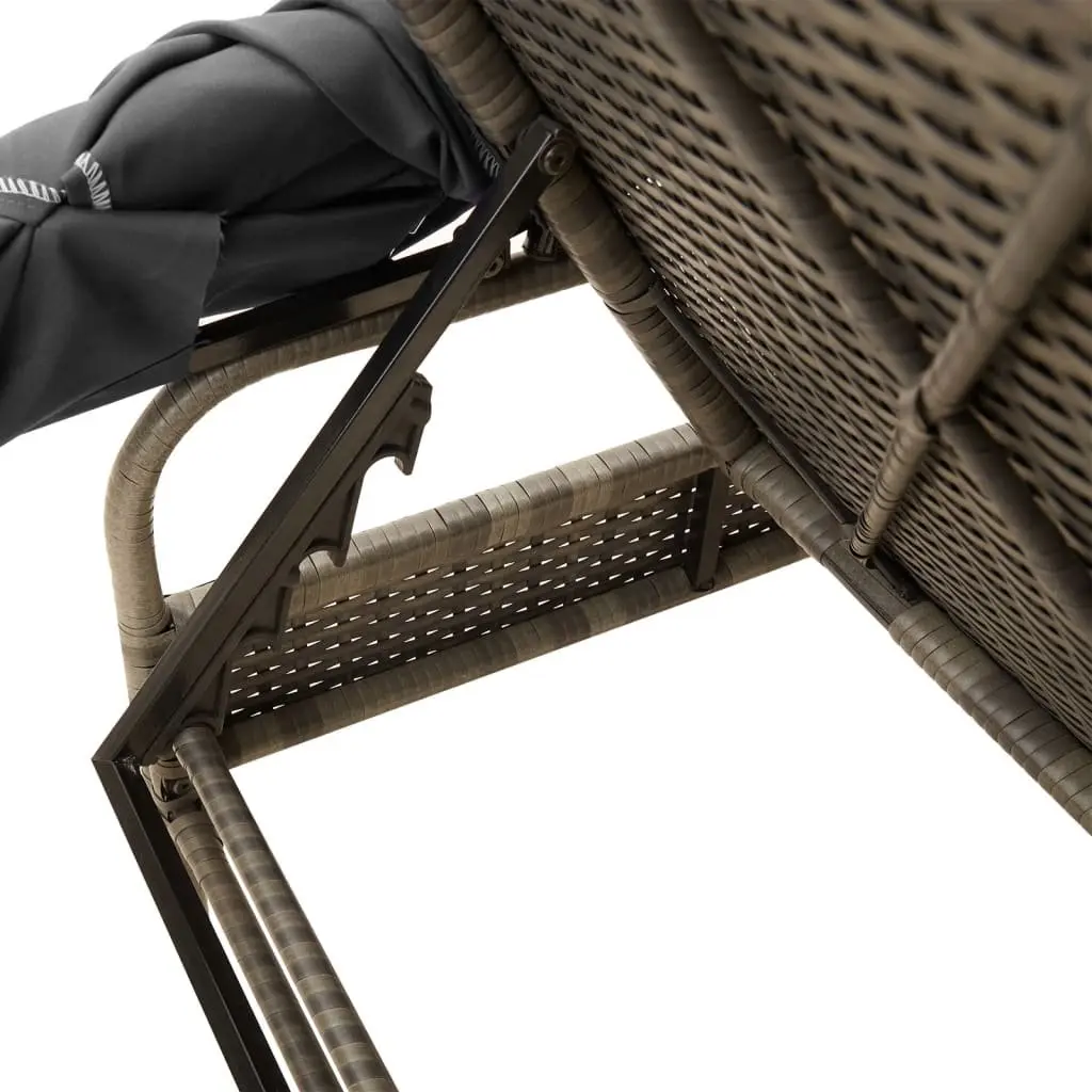 Grey Sun Lounger with Retractable Canopy and Tea Table