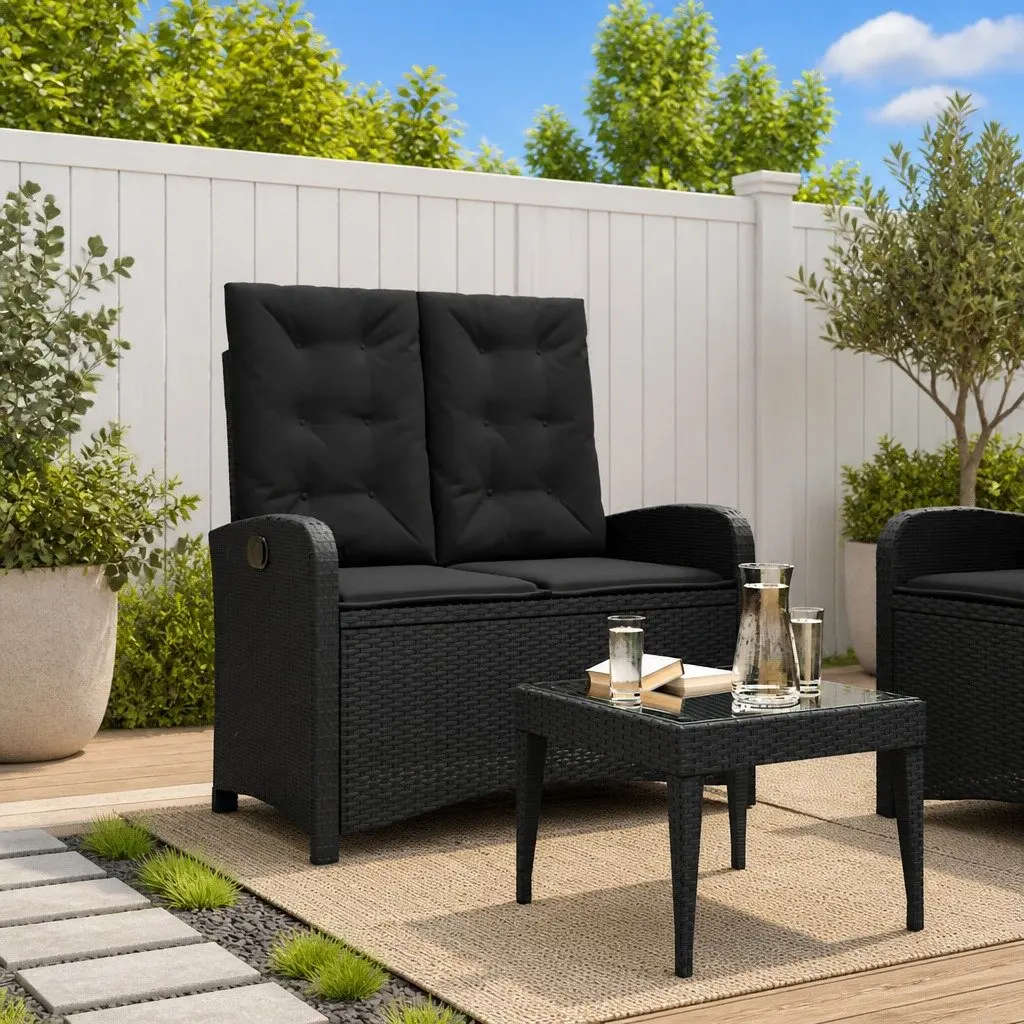 Outdoor Reclining Bench Adjustable Backrest with Cushions Black