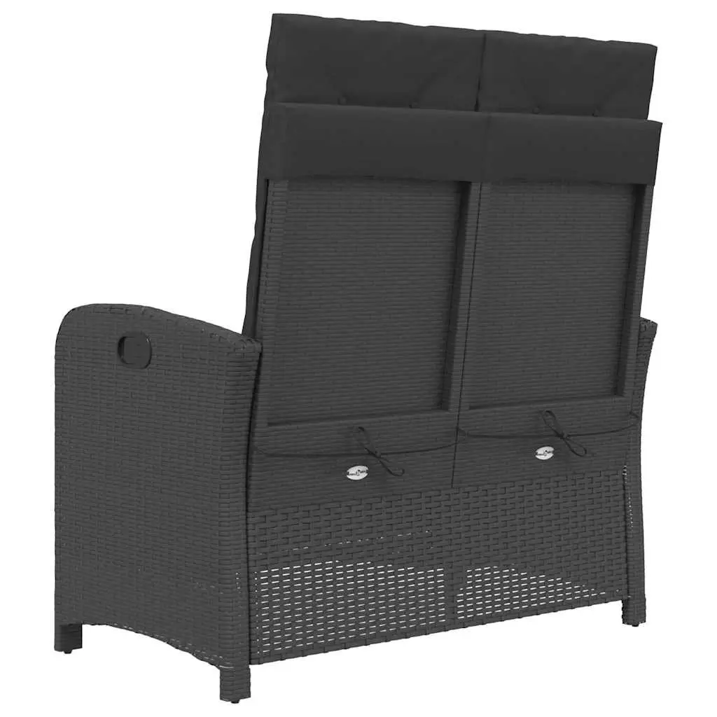 Outdoor Reclining Bench Adjustable Backrest with Cushions Black