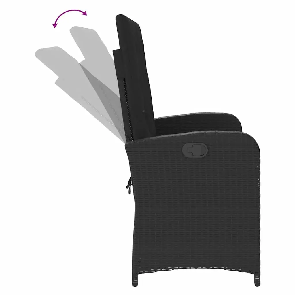 Outdoor Reclining Bench Adjustable Backrest with Cushions Black