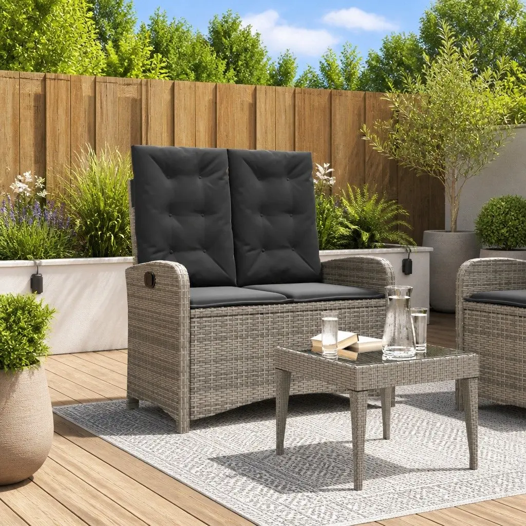 Reclining Garden Bench Adjustable Backrest Outdoor Seating Cushion Grey Poly