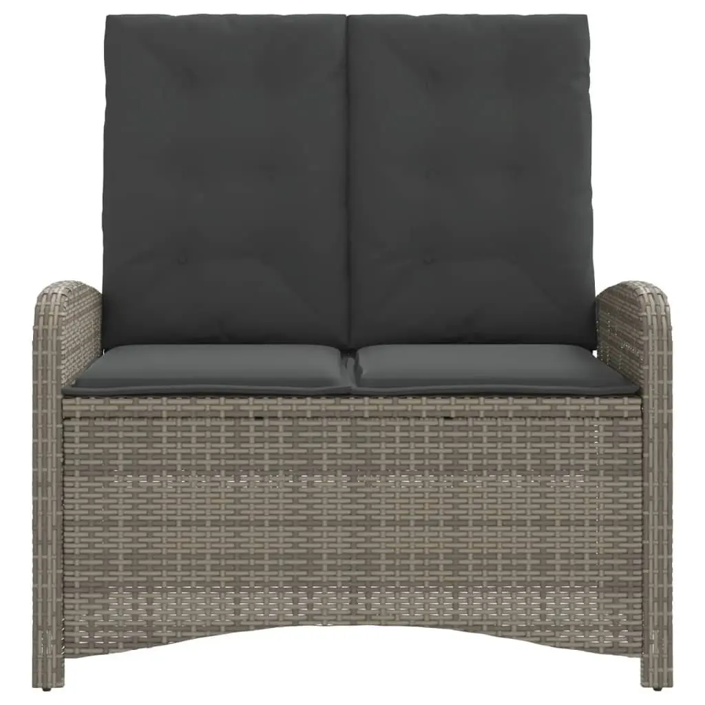 Reclining Garden Bench Adjustable Backrest Outdoor Seating Cushion Grey Poly