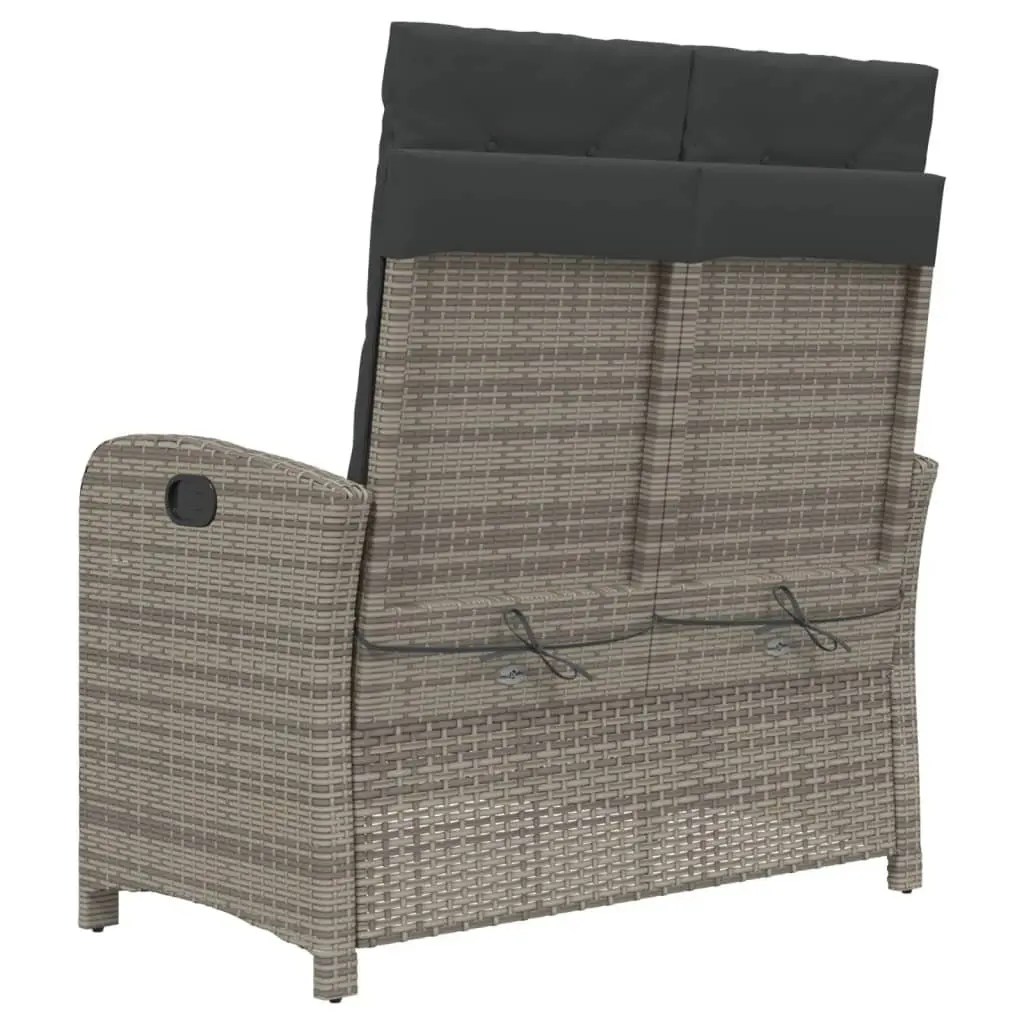 Reclining Garden Bench Adjustable Backrest Outdoor Seating Cushion Grey Poly