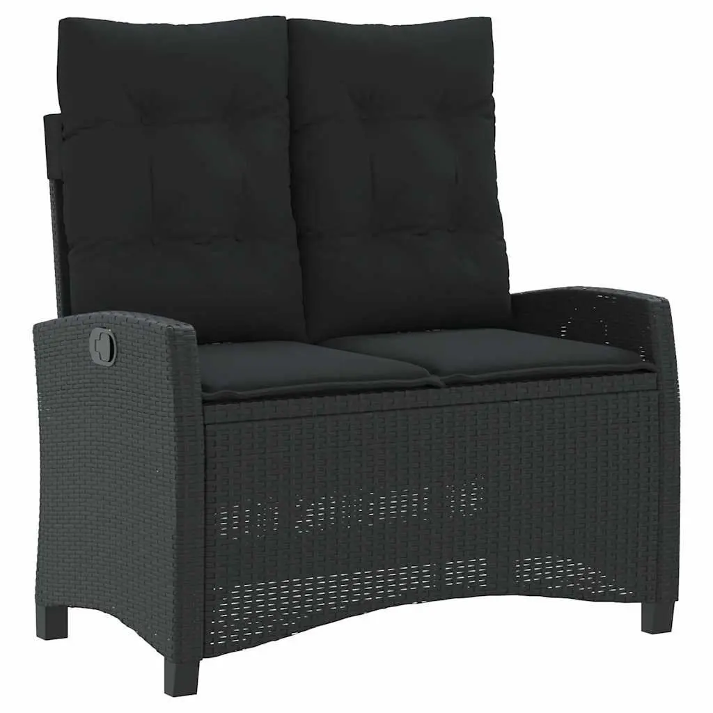 Reclining Garden Bench Outdoor Seating Adjustable Backrest with Cushions Black