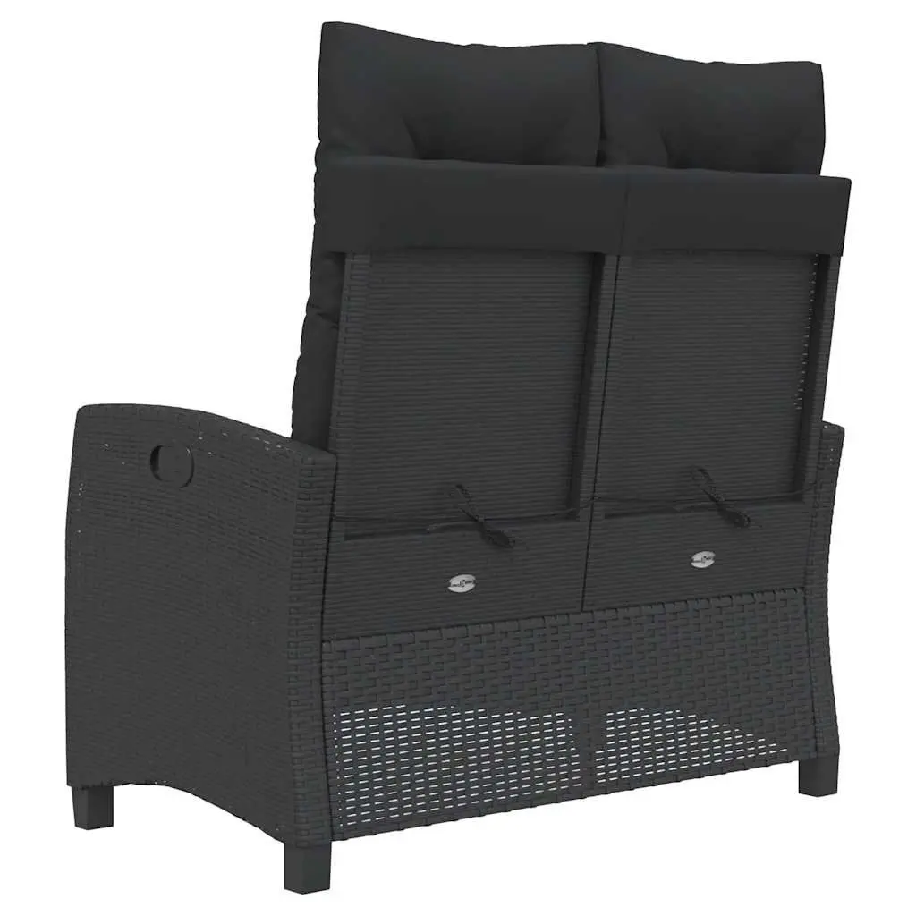 Reclining Garden Bench Outdoor Seating Adjustable Backrest with Cushions Black