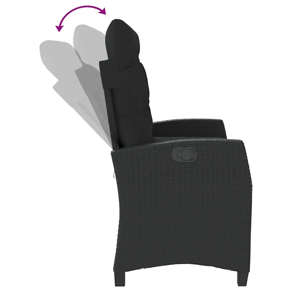 Reclining Garden Bench Outdoor Seating Adjustable Backrest with Cushions Black