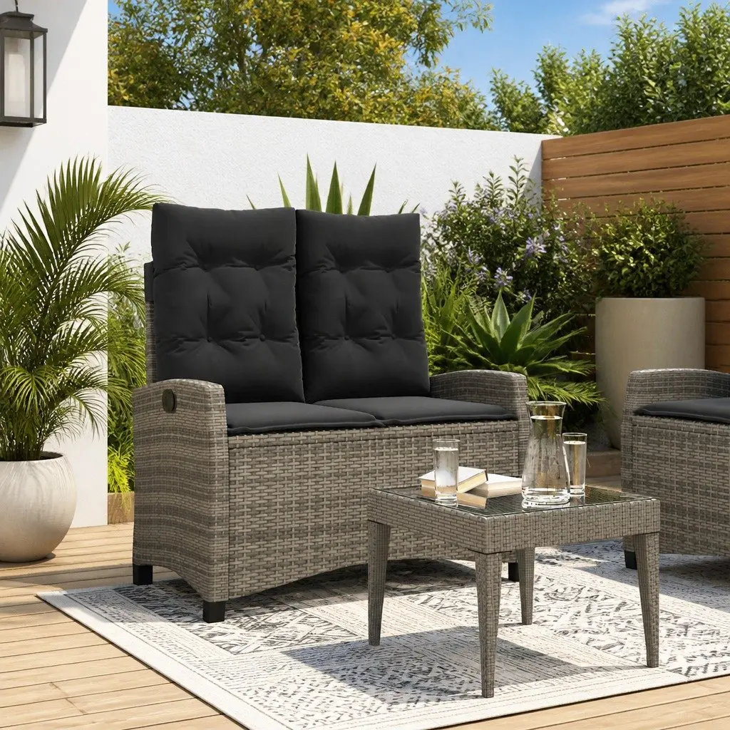 Reclining Garden Bench Outdoor Seating with Cushions Grey