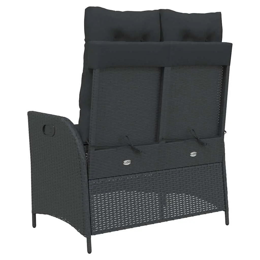 Reclining Garden Bench with Cushions Outdoor Seating Adjustable Backrest Black